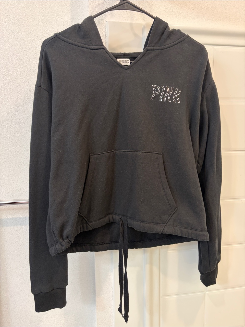 PINK Victoria's Secret Black w/ Rhinestone Logo Hoodie